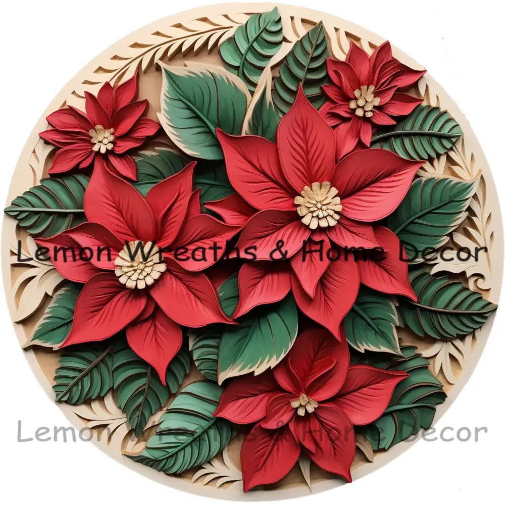 3D Poinsettias Cream Background Metal Sign 6