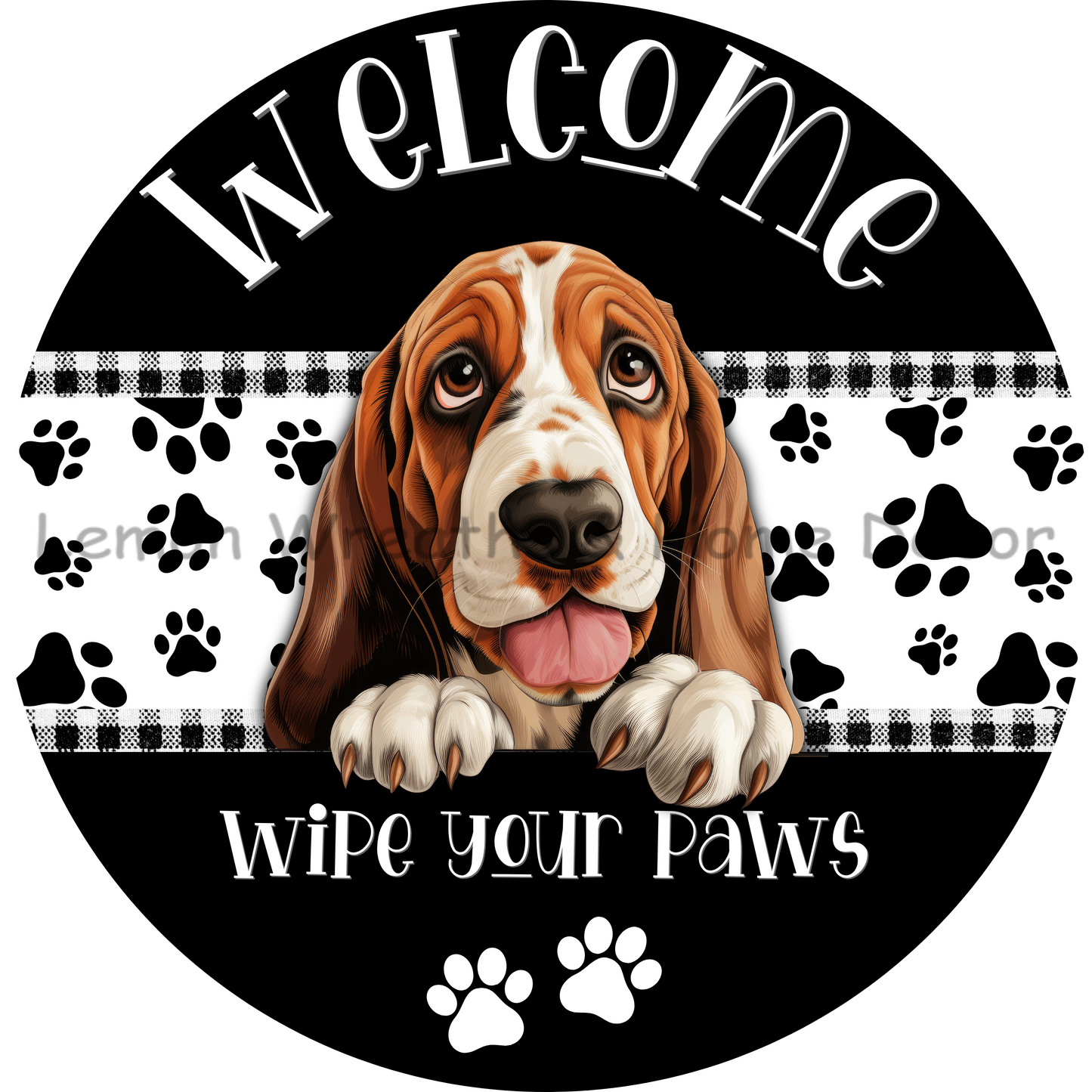 Dog Peeking Bassett Hound Welcome Wipe Your Paws Metal Sign