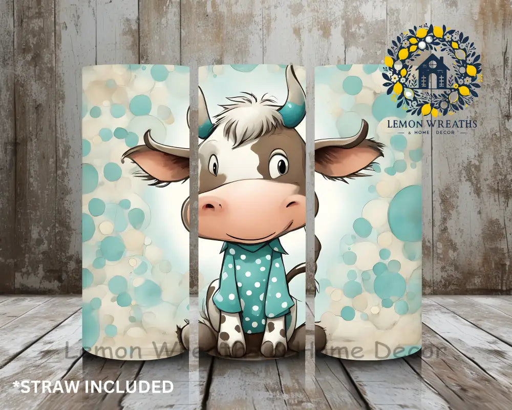 Baby Highland Cow Turquoise Polka Dots 20Oz Tumbler