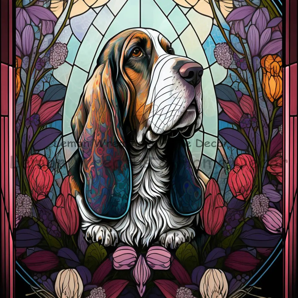 Bassett Hound Dog Breed Faux Stained Glass Metal Sign 8