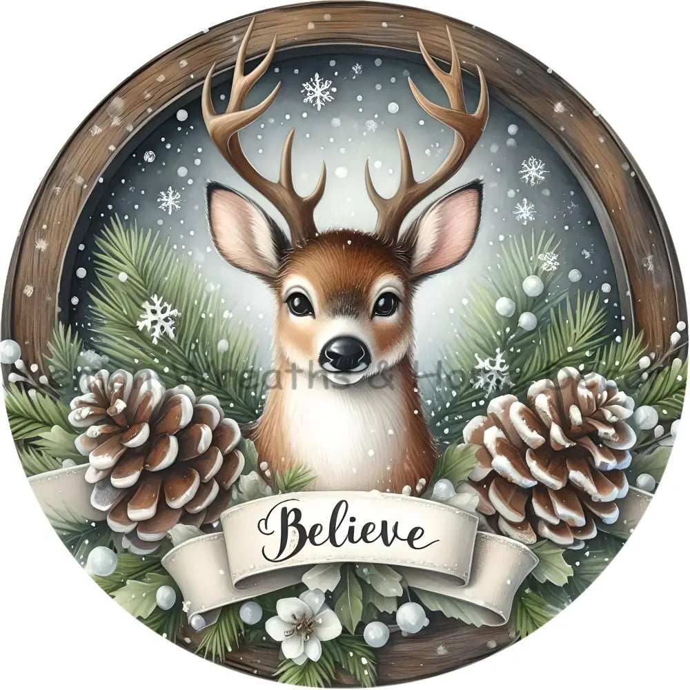 Believe Woodland Reindeer Metal Sign