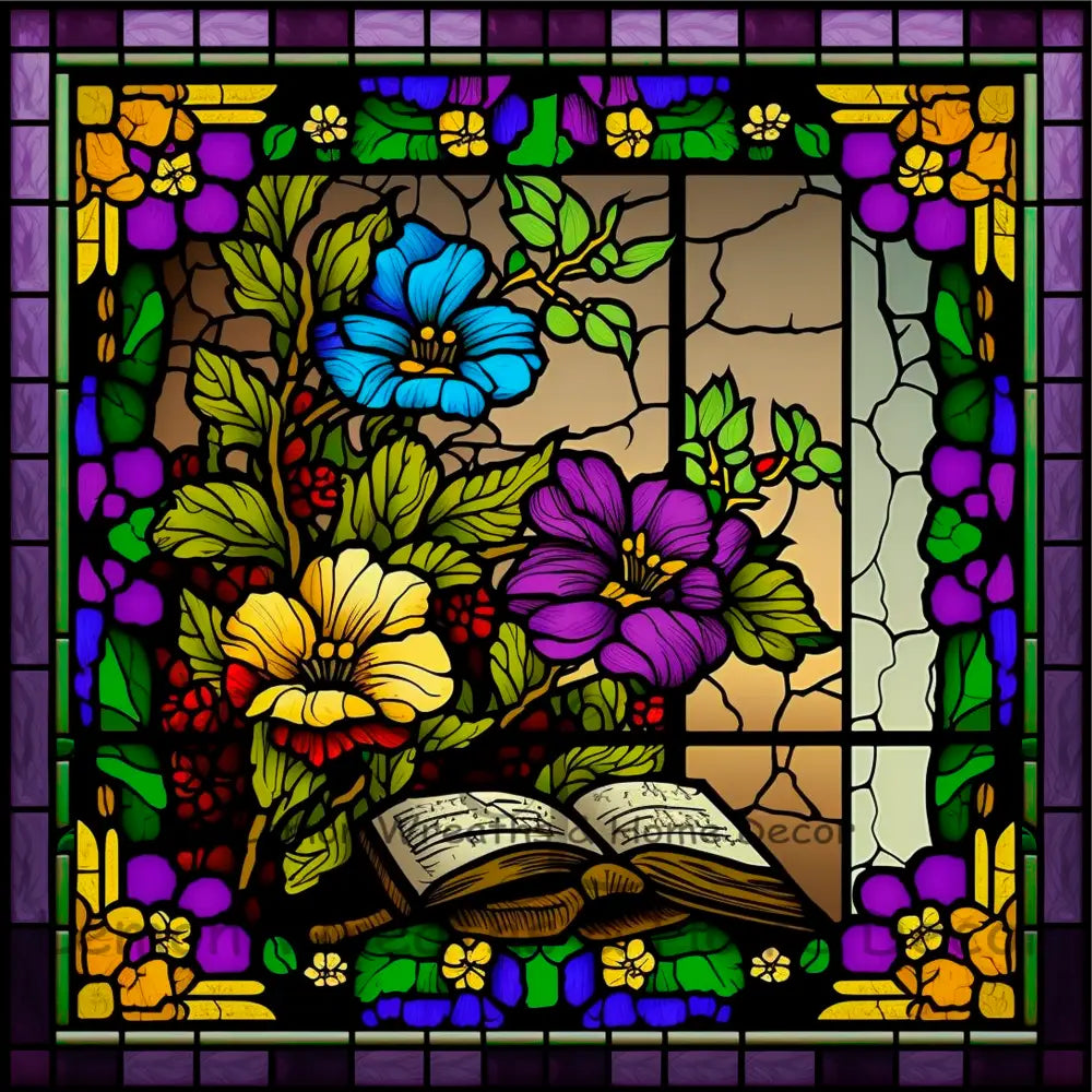 Bible Floral Faux Stained Glass Metal Sign 8