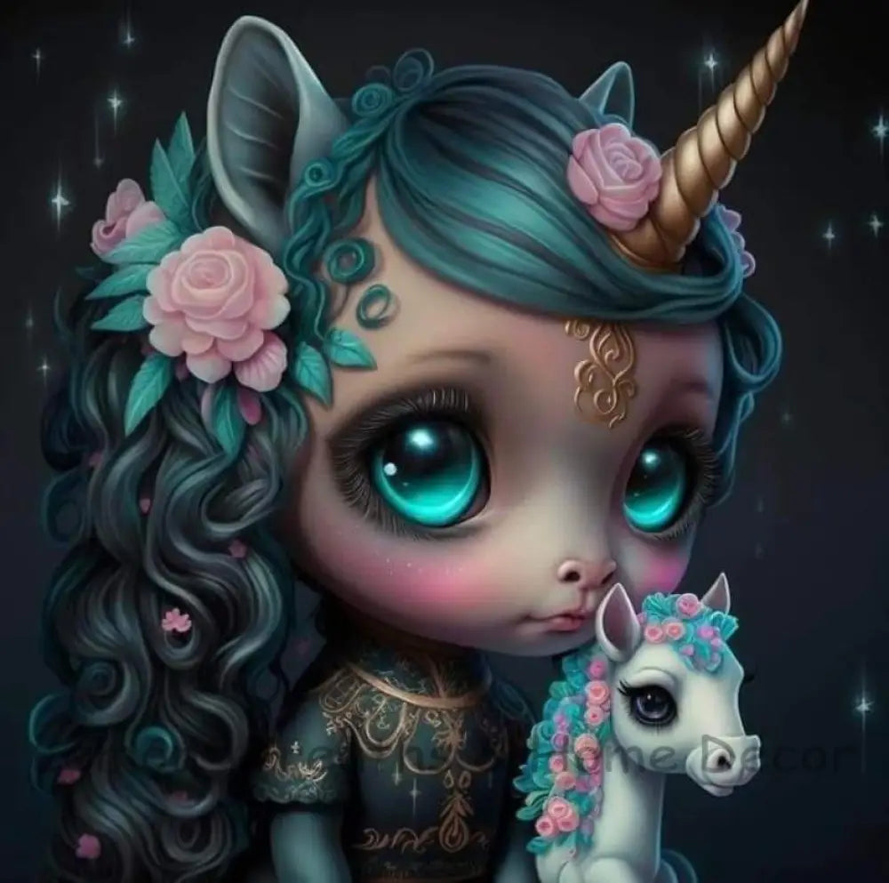 Big Eyed Unicorn Girl Metal Sign
