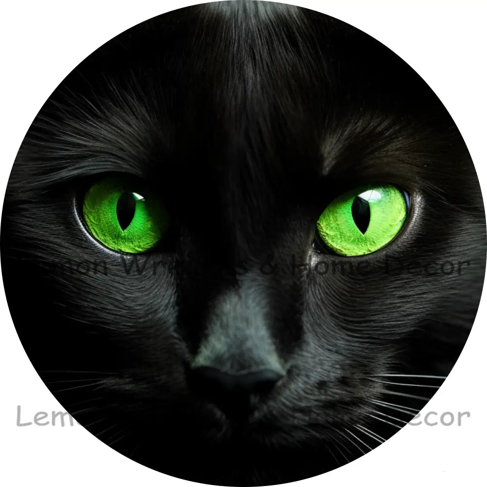 Black Cat Face With Green Eyes Metal Sign