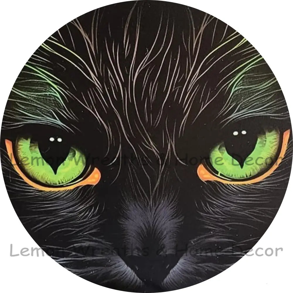 Black Cat Face With Green/Orange Eyes Metal Sign