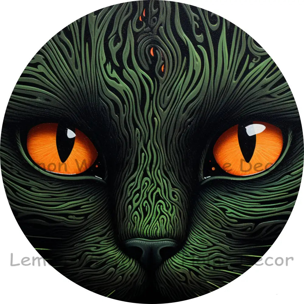 Black Cat Face With Orange Eyes Metal Sign