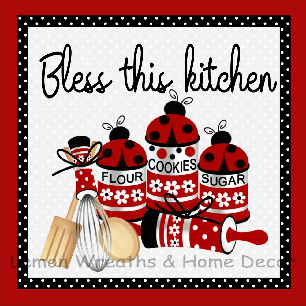 Bless This Kitchen Ladybug Metal Sign 8