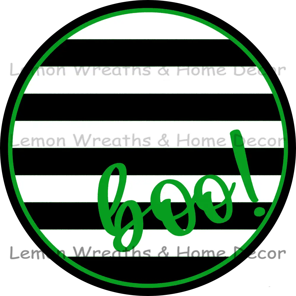 Boo Striped Halloween Metal Sign Green 8 Circle