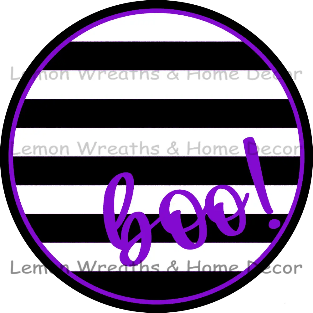 Boo Striped Halloween Metal Sign Purple 8 Circle