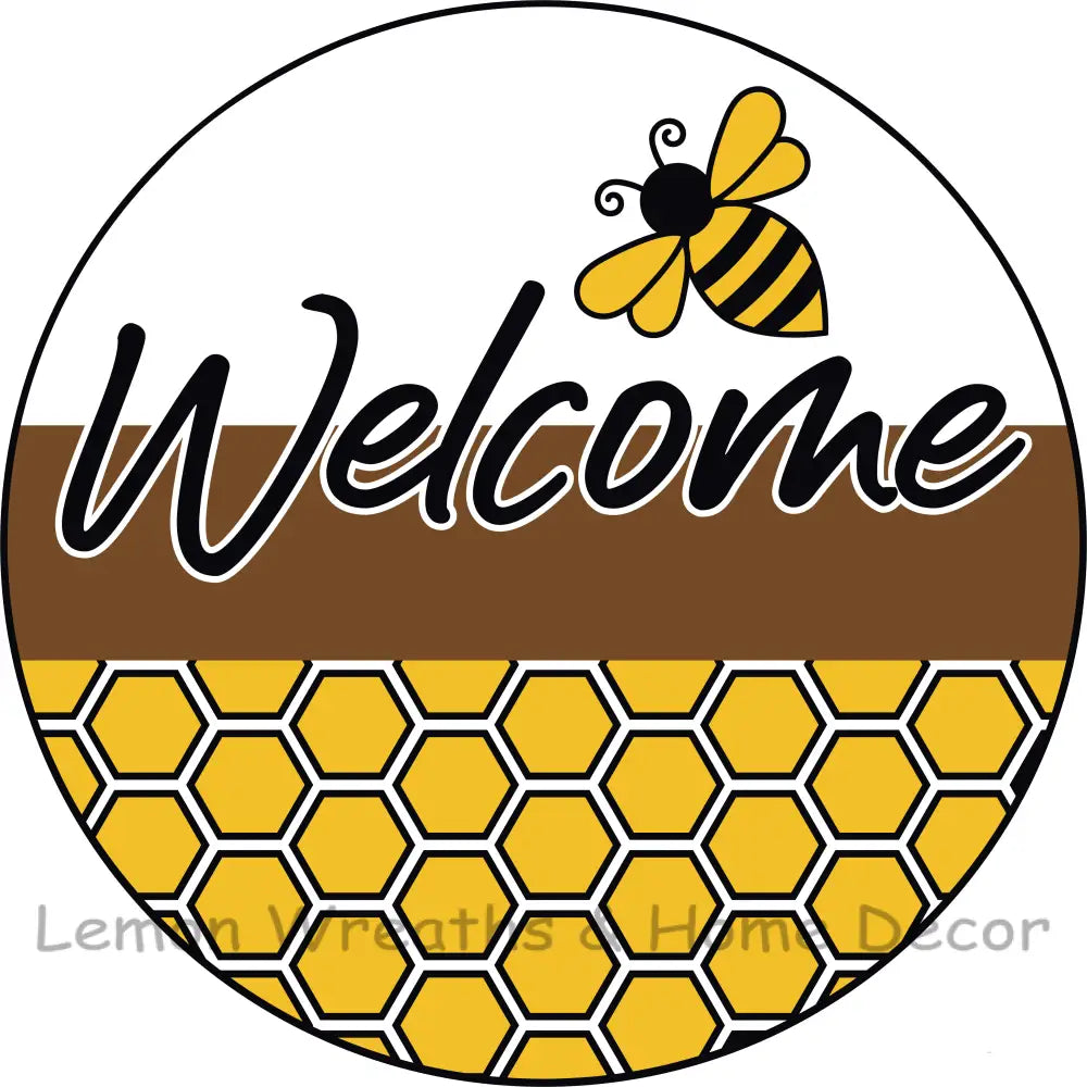 Bumble Bee And Honeycomb Welcome Metal Sign