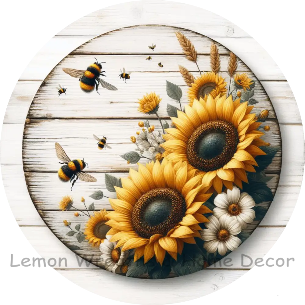 Bumble Bees And Sunflowers Metal Sign