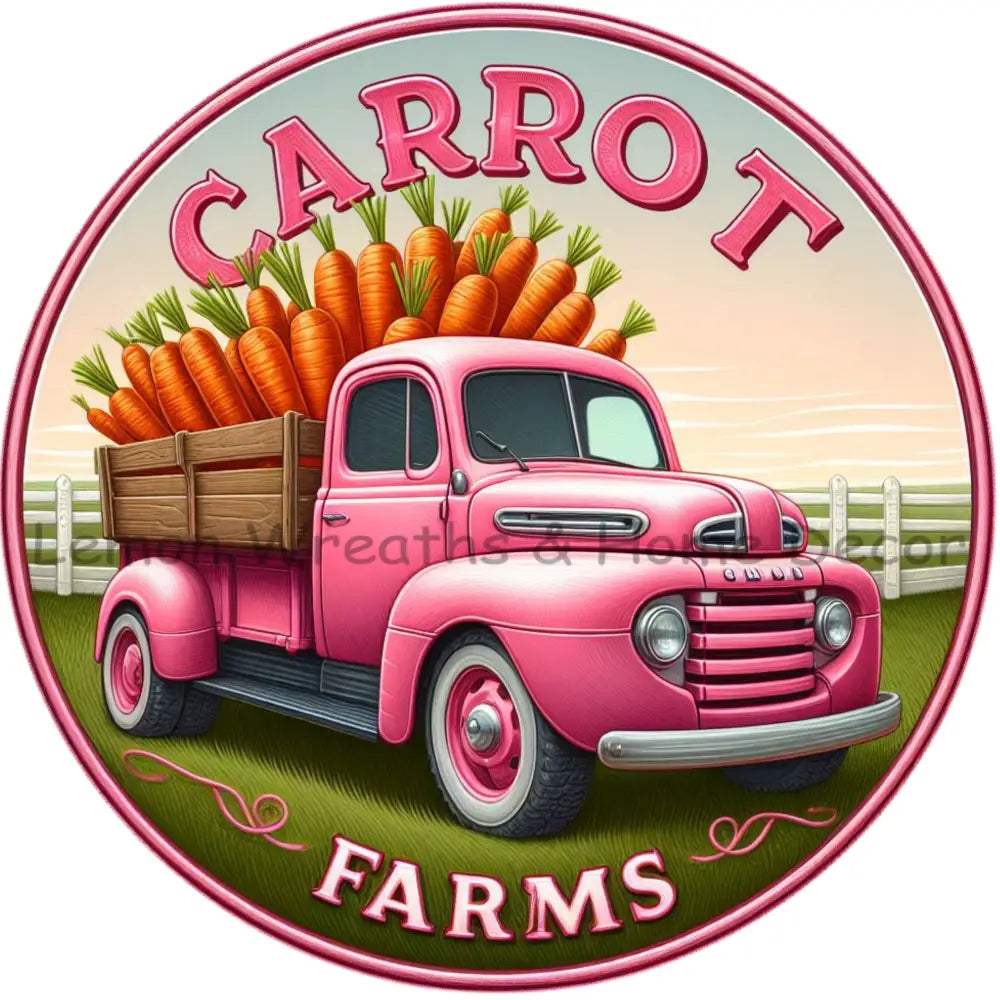 Carrot Farms Pink Truck Metal Sign