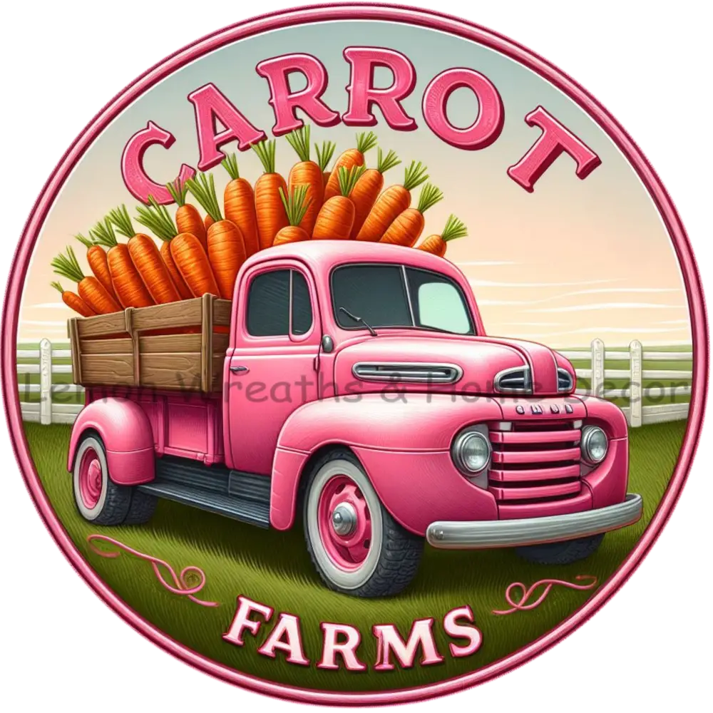 Carrot Farms Pink Truck Metal Sign