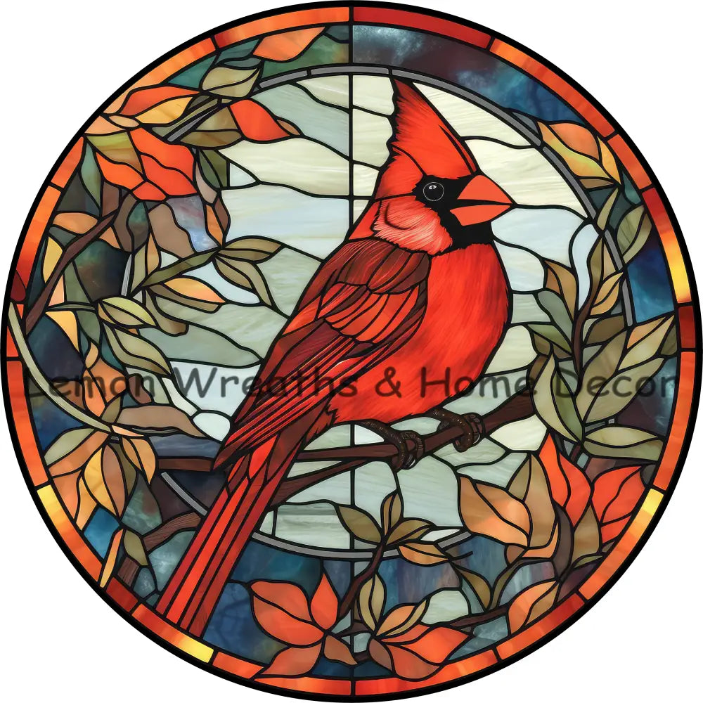 Christmas Cardinal Faux Stained Glass Metal Sign 6 / No Text