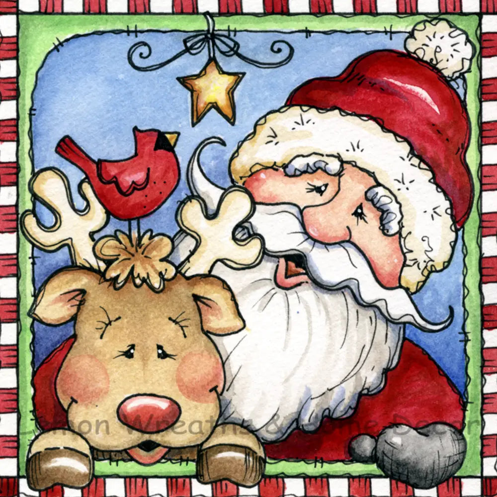 Classic Art Santa And Reindeer Dog Metal Sign