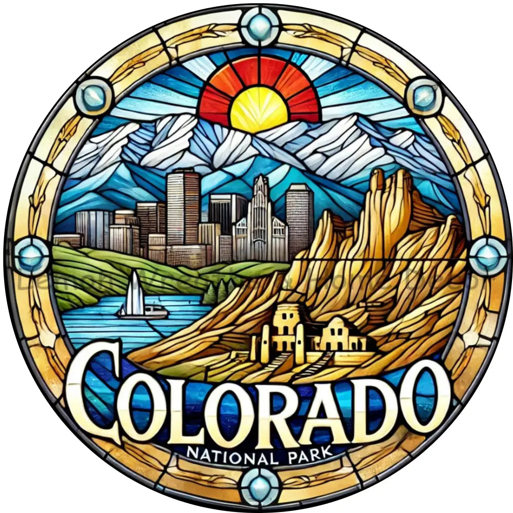 Colorado Faux Stained Glass Metal Sign