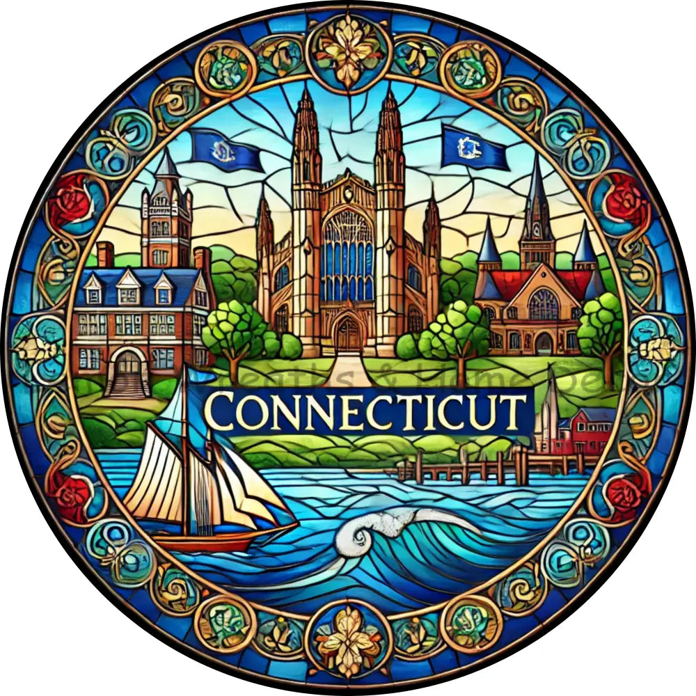 Connecticut Faux Stained Glass Metal Sign
