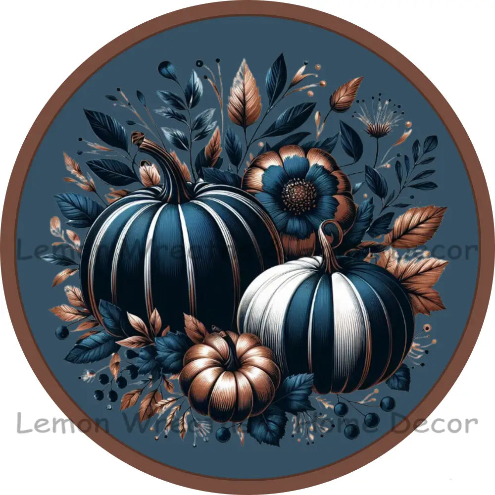 Copper And Navy Blue Fall Pumpkins Metal Sign