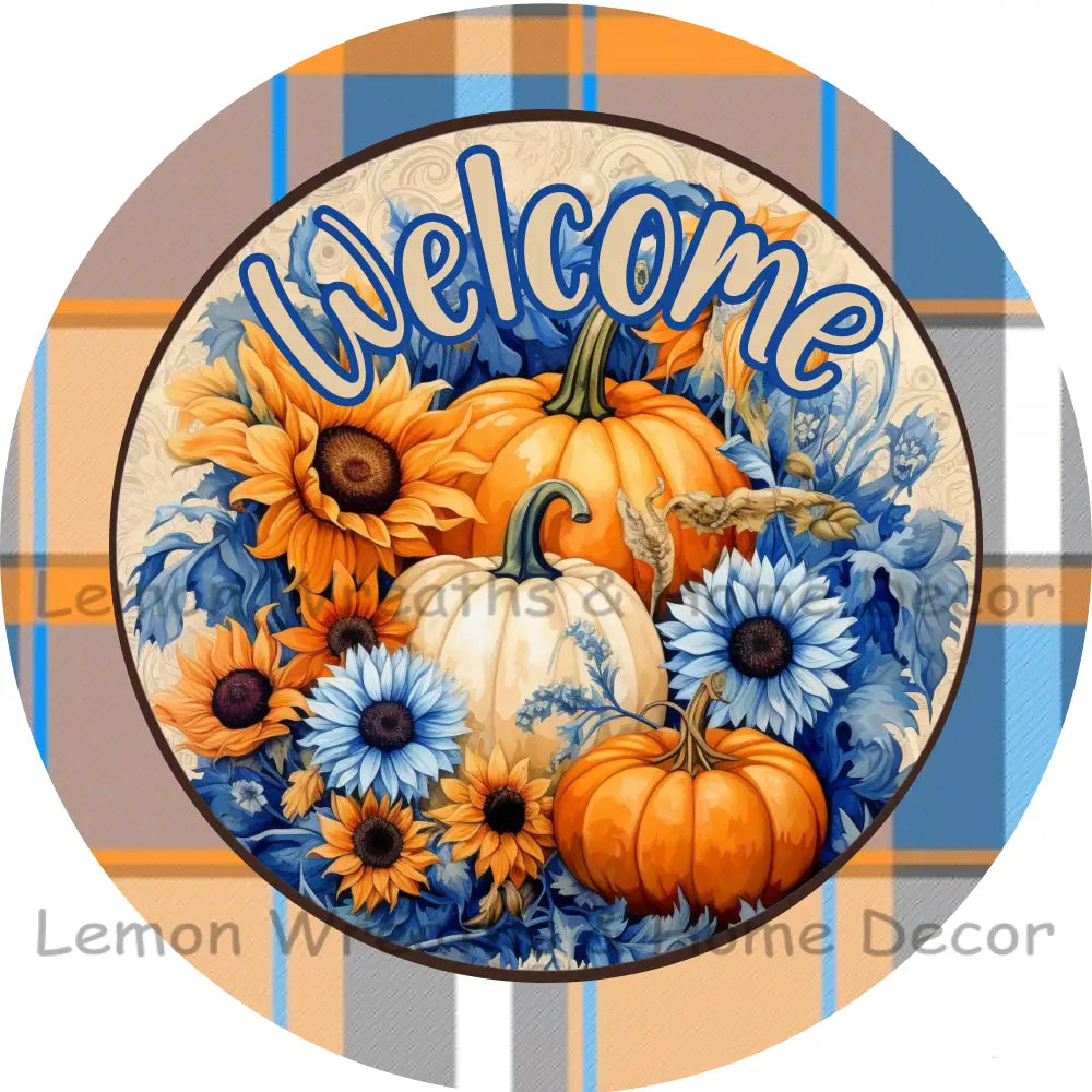 Country Blue And Orange Fall Metal Sign 6 / Welcome
