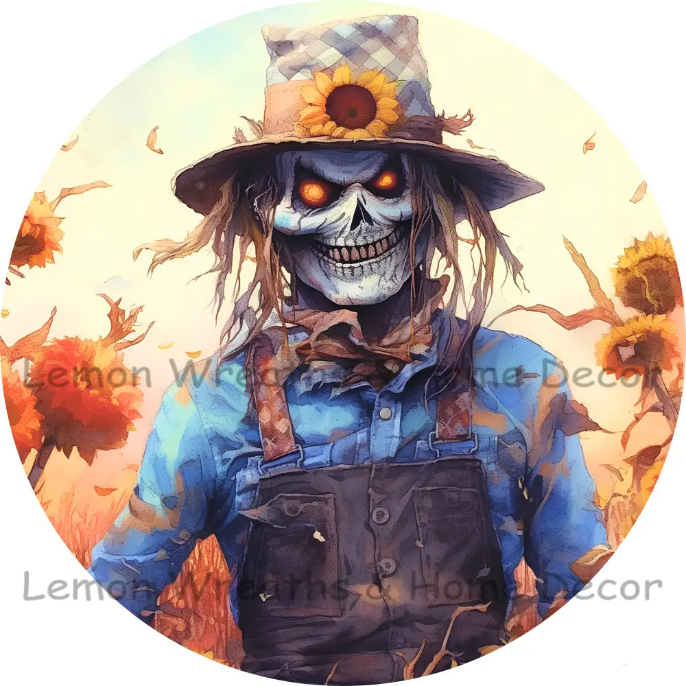 Creepy Skeleton Scarecrow Metal Sign