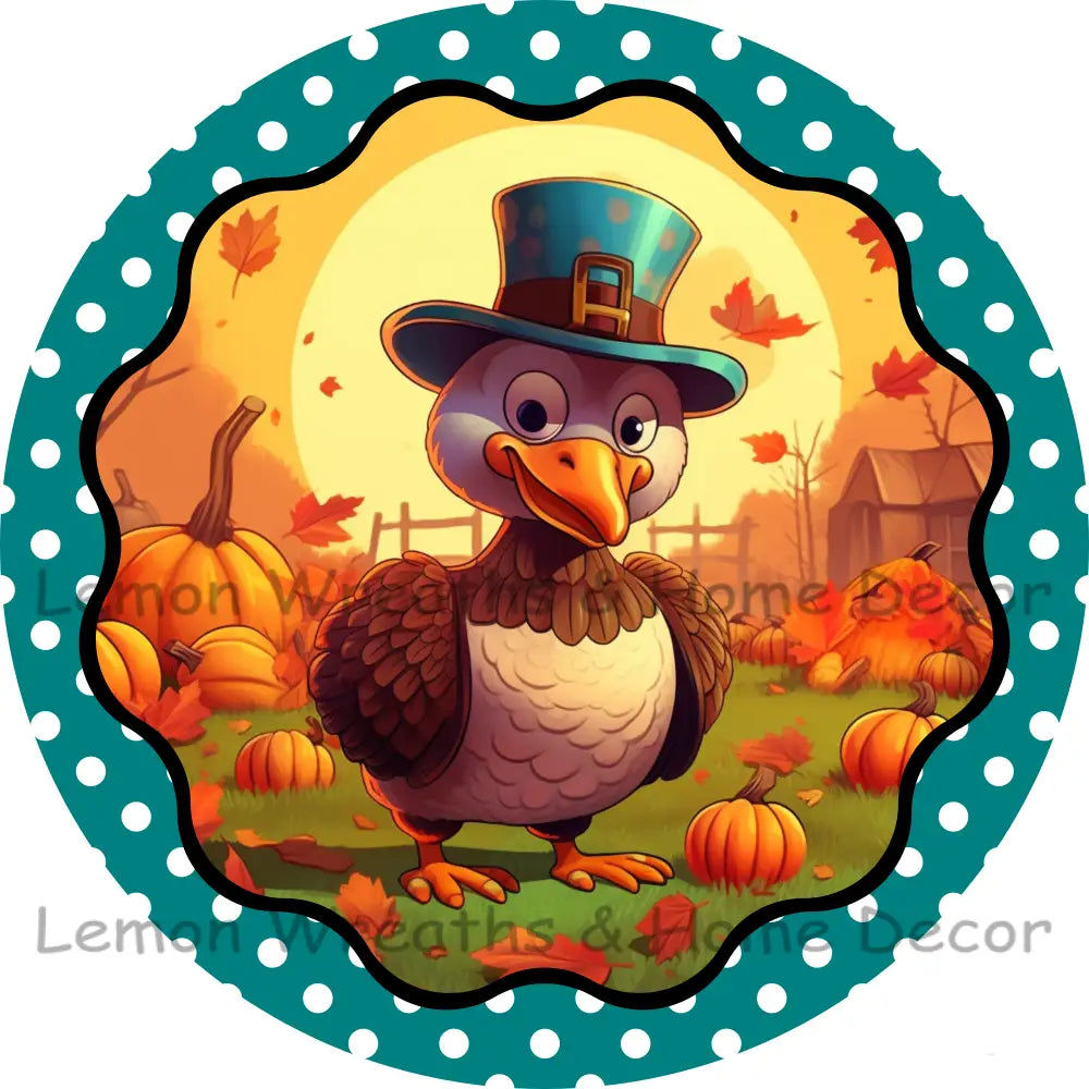 Cute Cartoon Turkey Polka Dot Frame Metal Sign