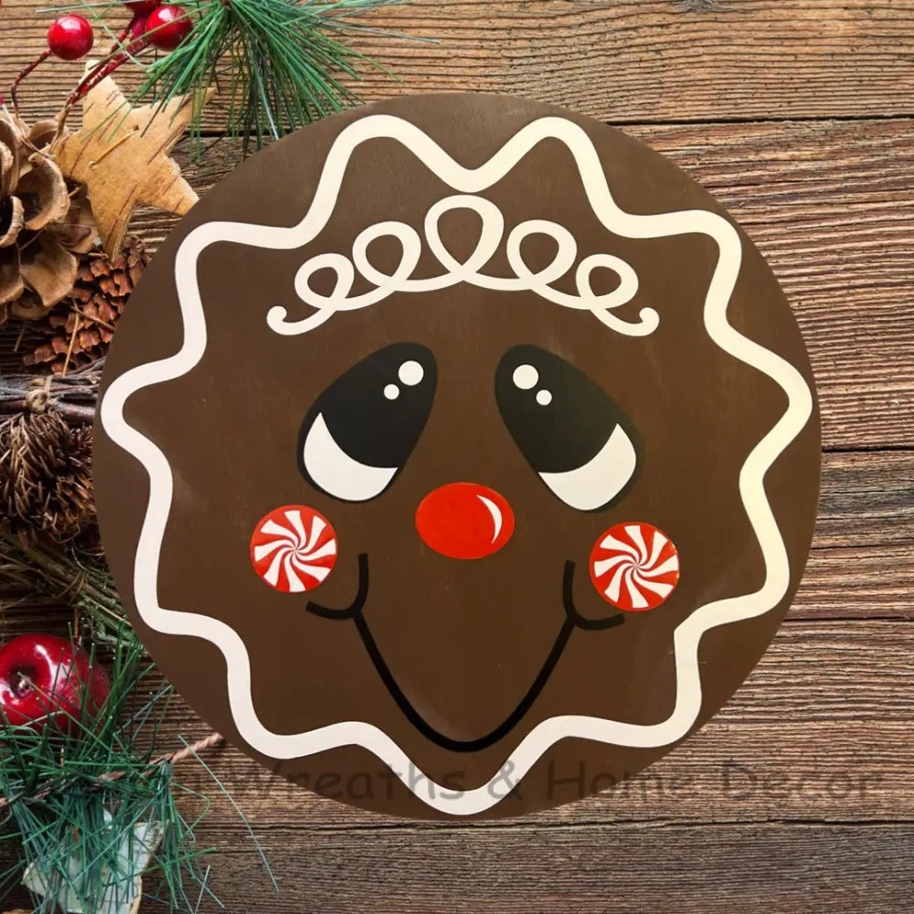 Cute Gingerbread Face Wood Wreath Sign Signs