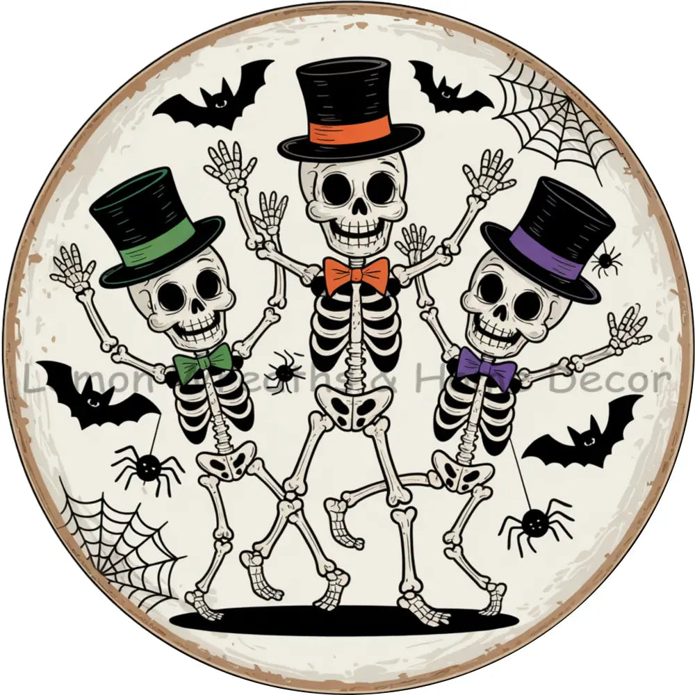 Dancing Skeletons Bow Ties and Top Hats Metal Sign