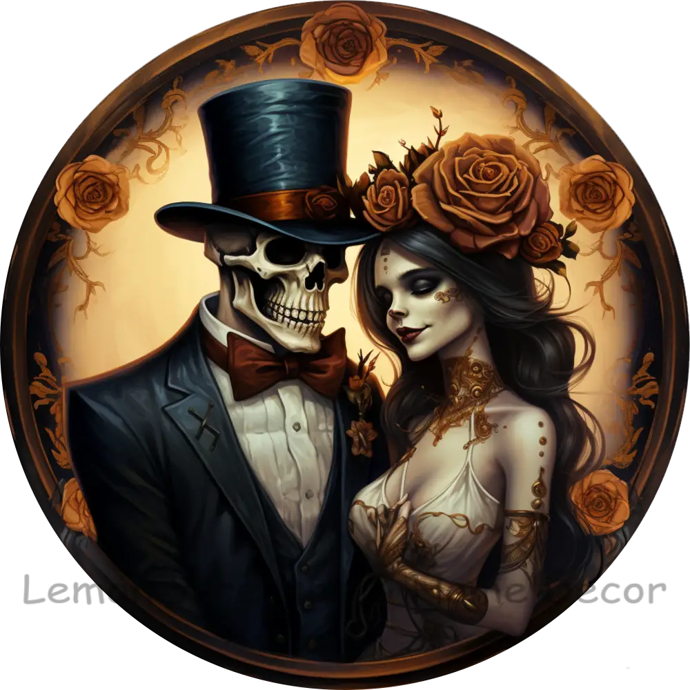 Day Of The Dead Couple Copper Flowers Metal Sign 6