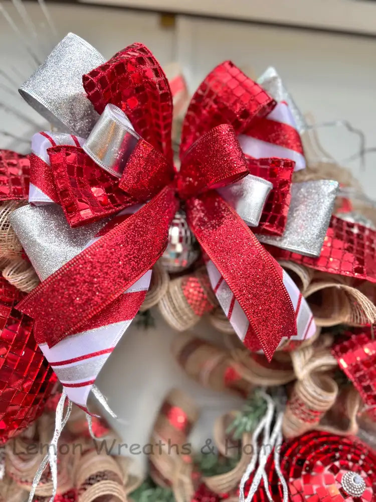 Disco Ball Red And Silver Wreath
