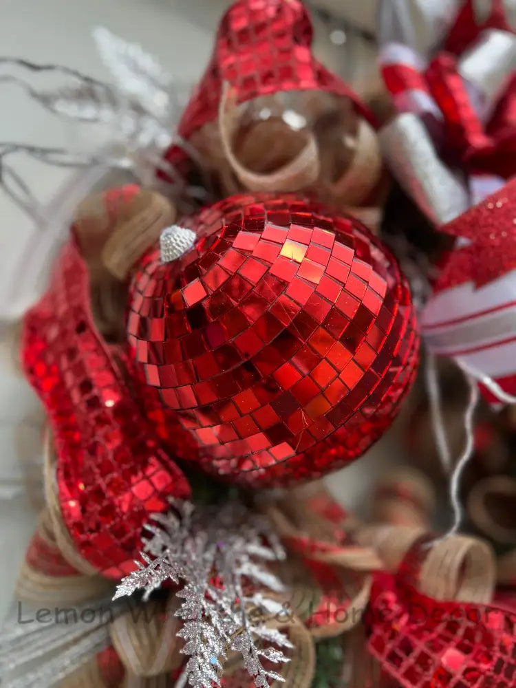 Disco Ball Red And Silver Wreath