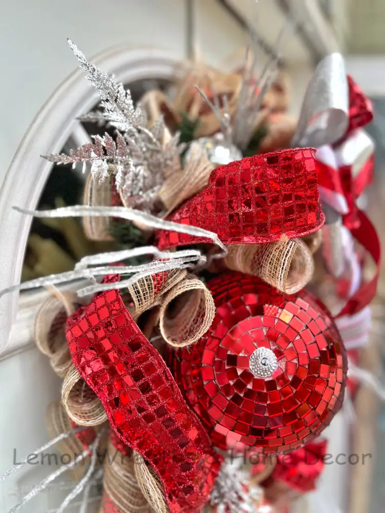 Disco Ball Red And Silver Wreath