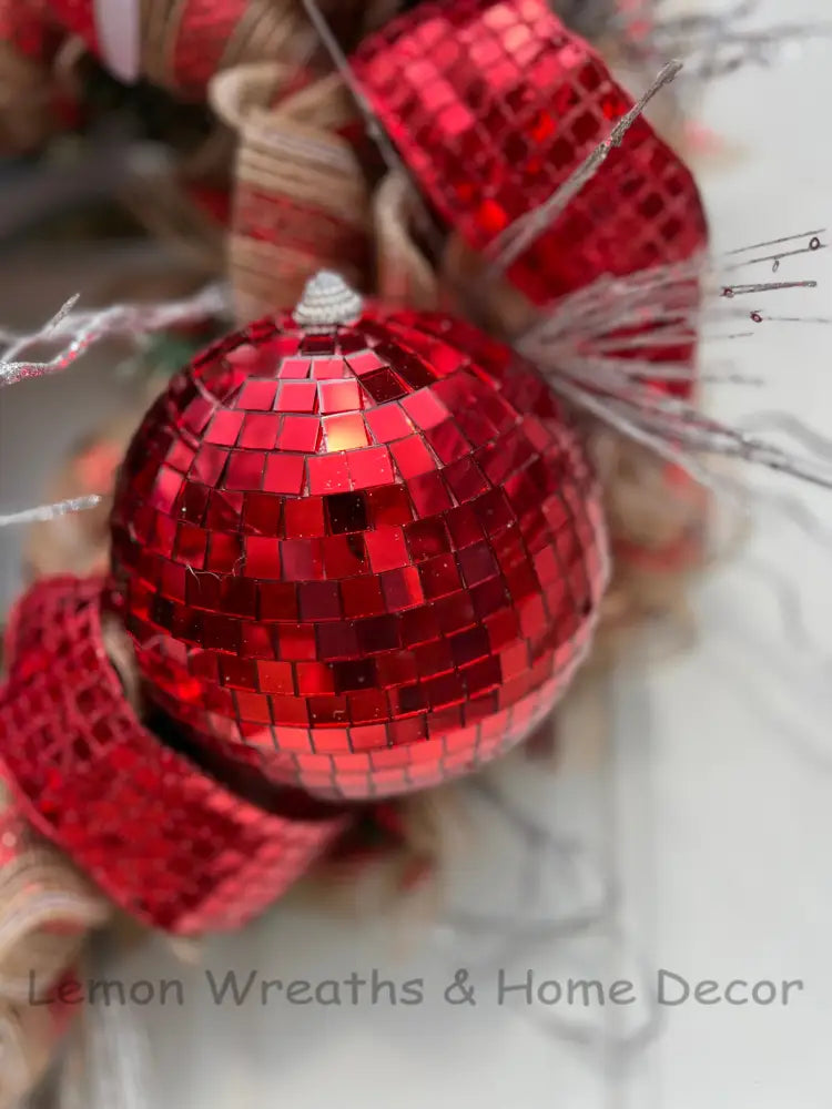 Disco Ball Red And Silver Wreath