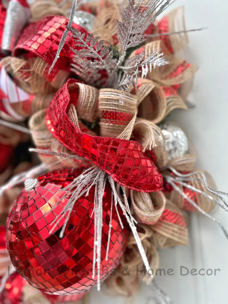 Disco Ball Red And Silver Wreath