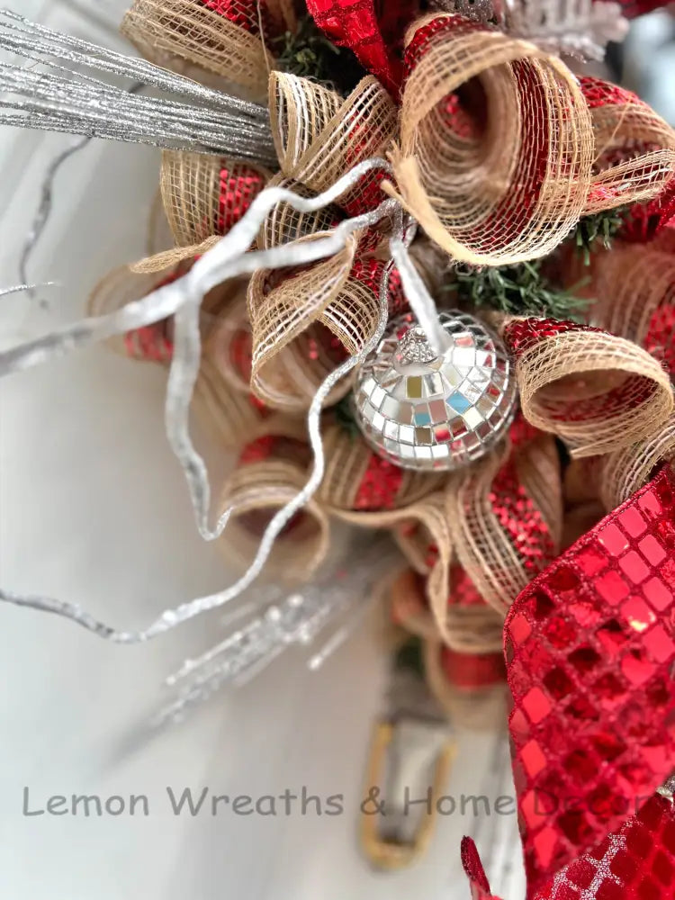 Disco Ball Red And Silver Wreath