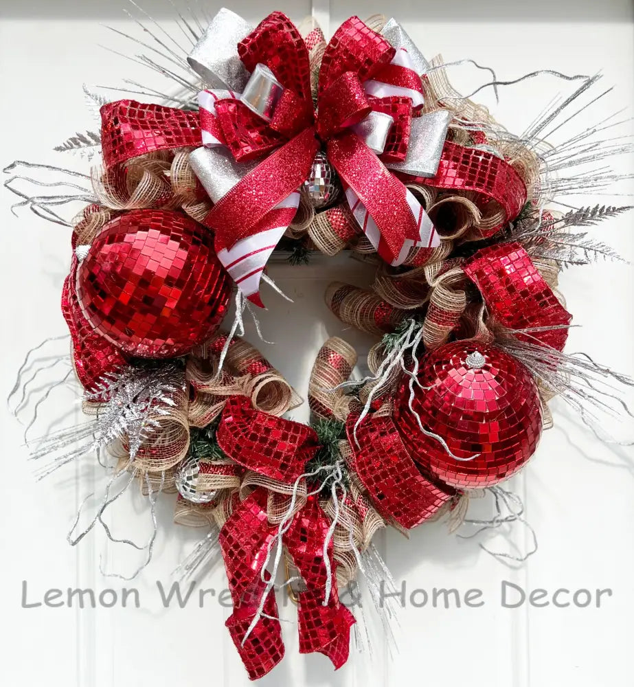 Disco Ball Red And Silver Wreath