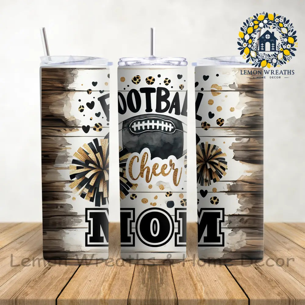Distressed Wood Football Cheer Mom 20Oz Tumbler