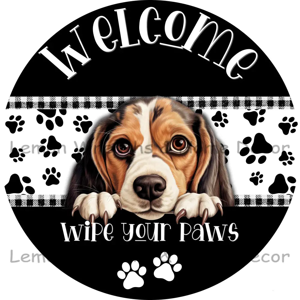 Dog Peeking Beagle Welcome Wipe Your Paws Metal Sign