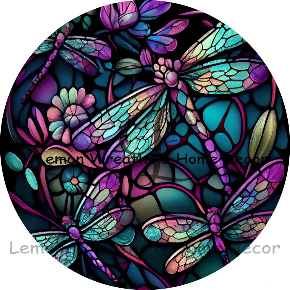 Dragonflies Iridescent Purple Circle Metal Sign 8