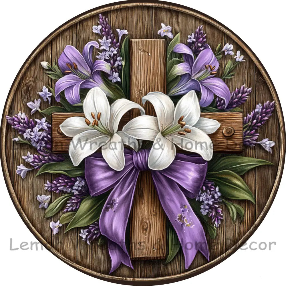 Easter Cross Lilies And Lavender Metal Sign