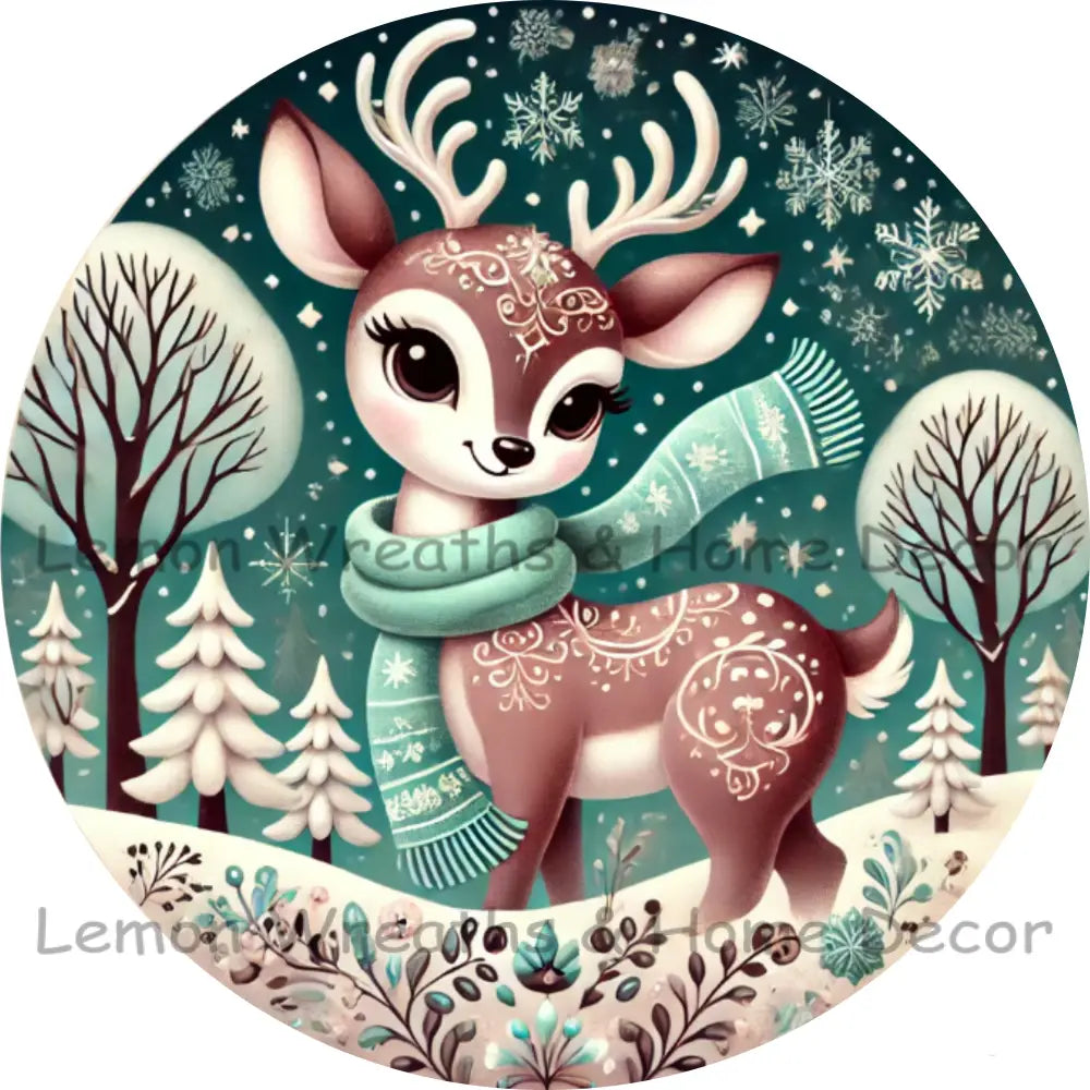 Enchanted Winter Reindeer Mint Green Metal Sign