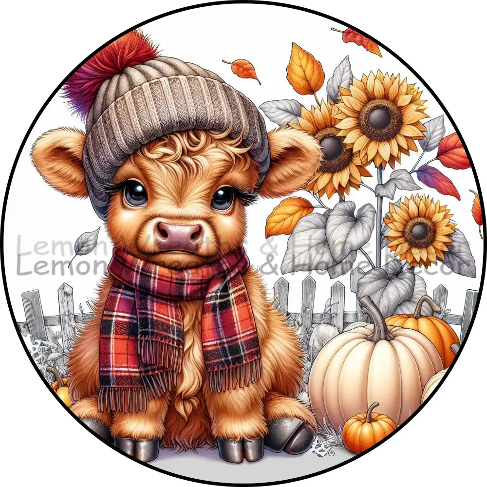 Fall Cow With Stocking Cap And Scarf Metal Sign