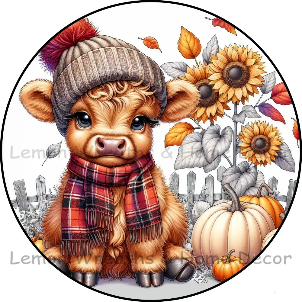 Fall Cow With Stocking Cap And Scarf Metal Sign