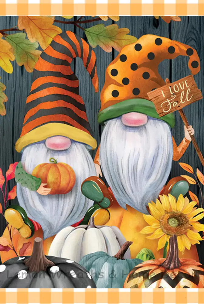 Fall Gnomes Polka Dot Stripe Hats Metal Sign