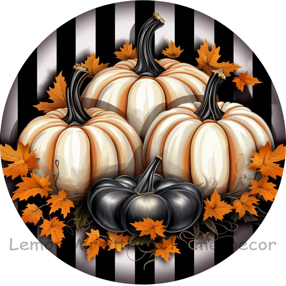 Fall Pumpkins & Leaves W/Striped Background Metal Sign