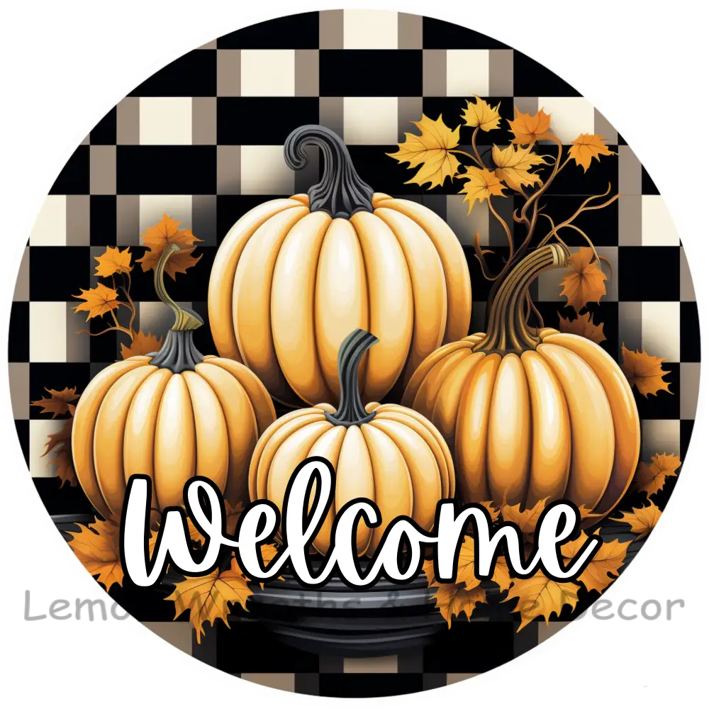 Fall Pumpkins Retro Background Metal Sign 6 / Welcome