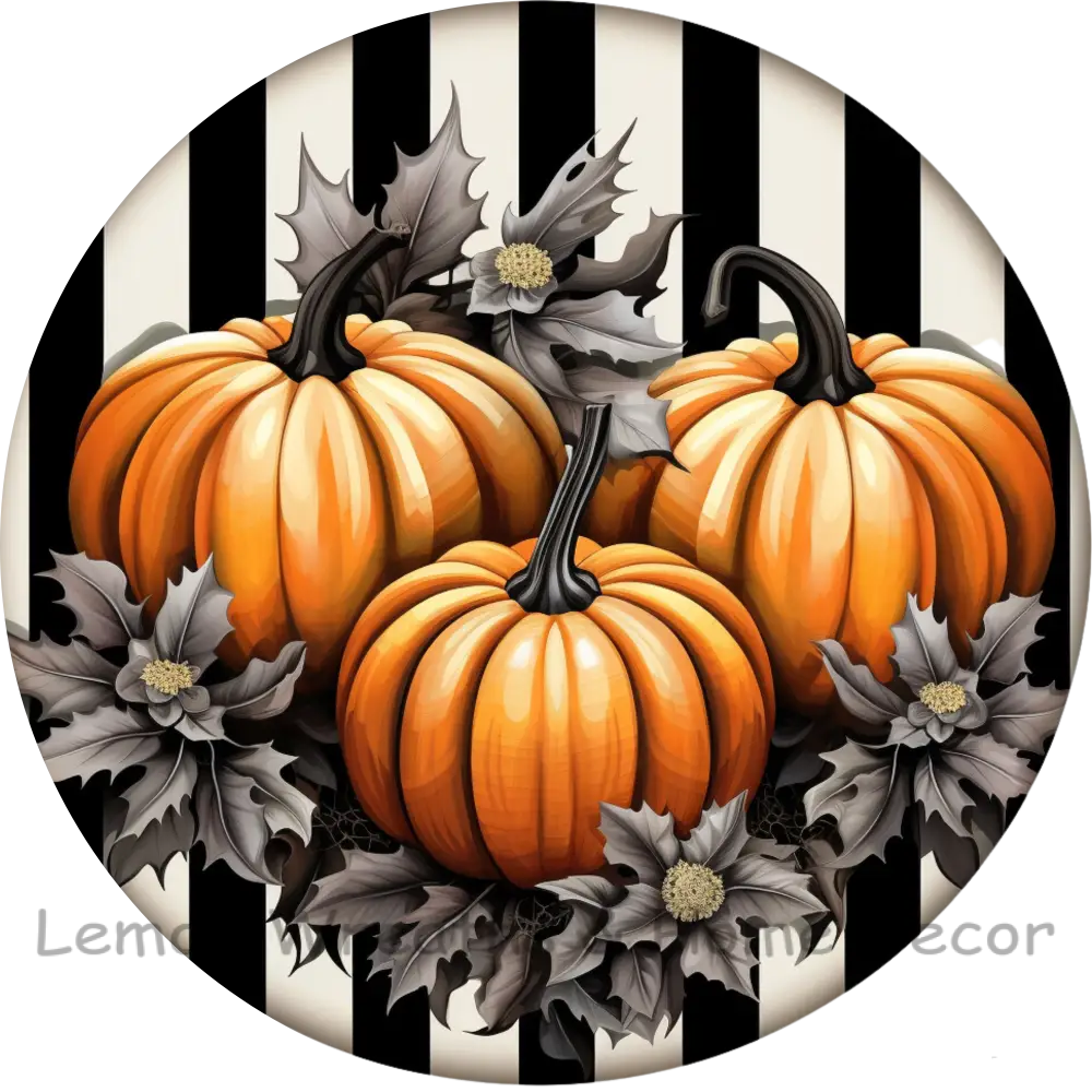 Fall Pumpkins W/Elegant Grey Leaves Metal Sign