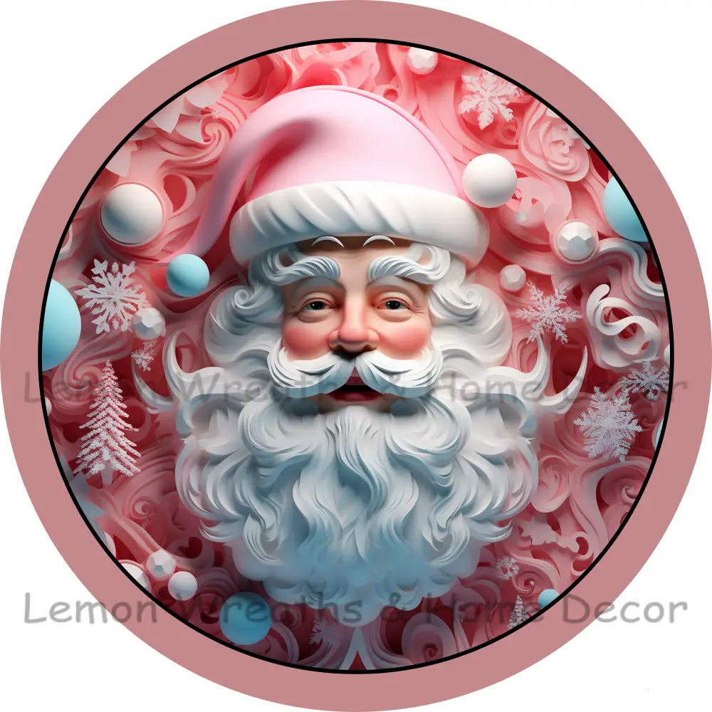 Faux 3D Christmas Pink Santa Metal Sign