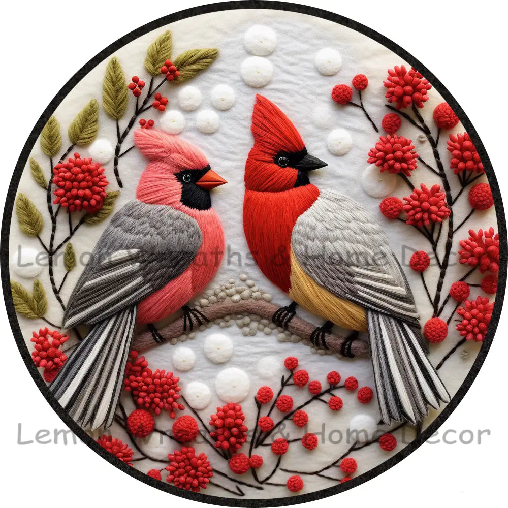 Faux Felt Winter Birds Metal Sign