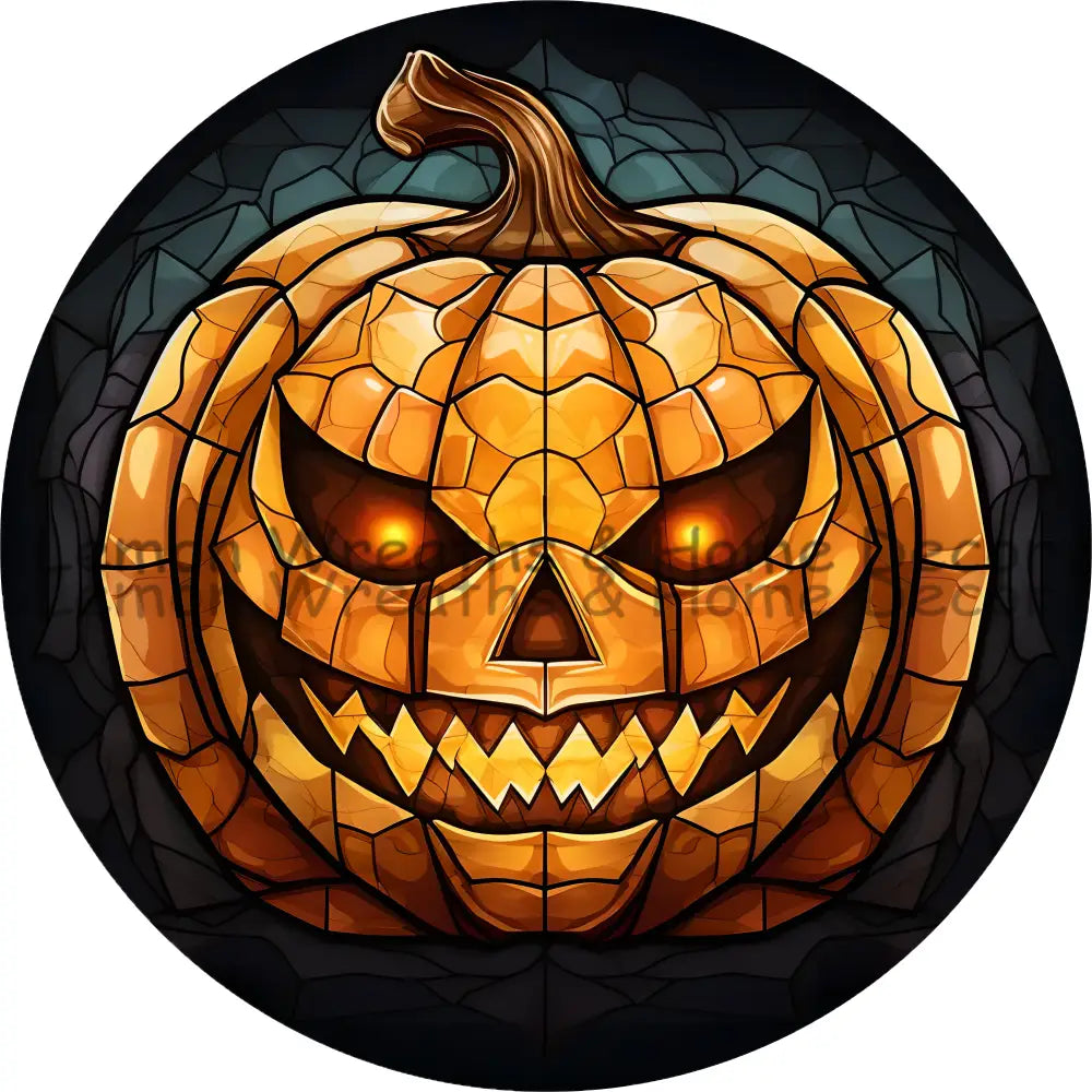 Faux Stained Glass Creepy Pumpkin Metal Sign