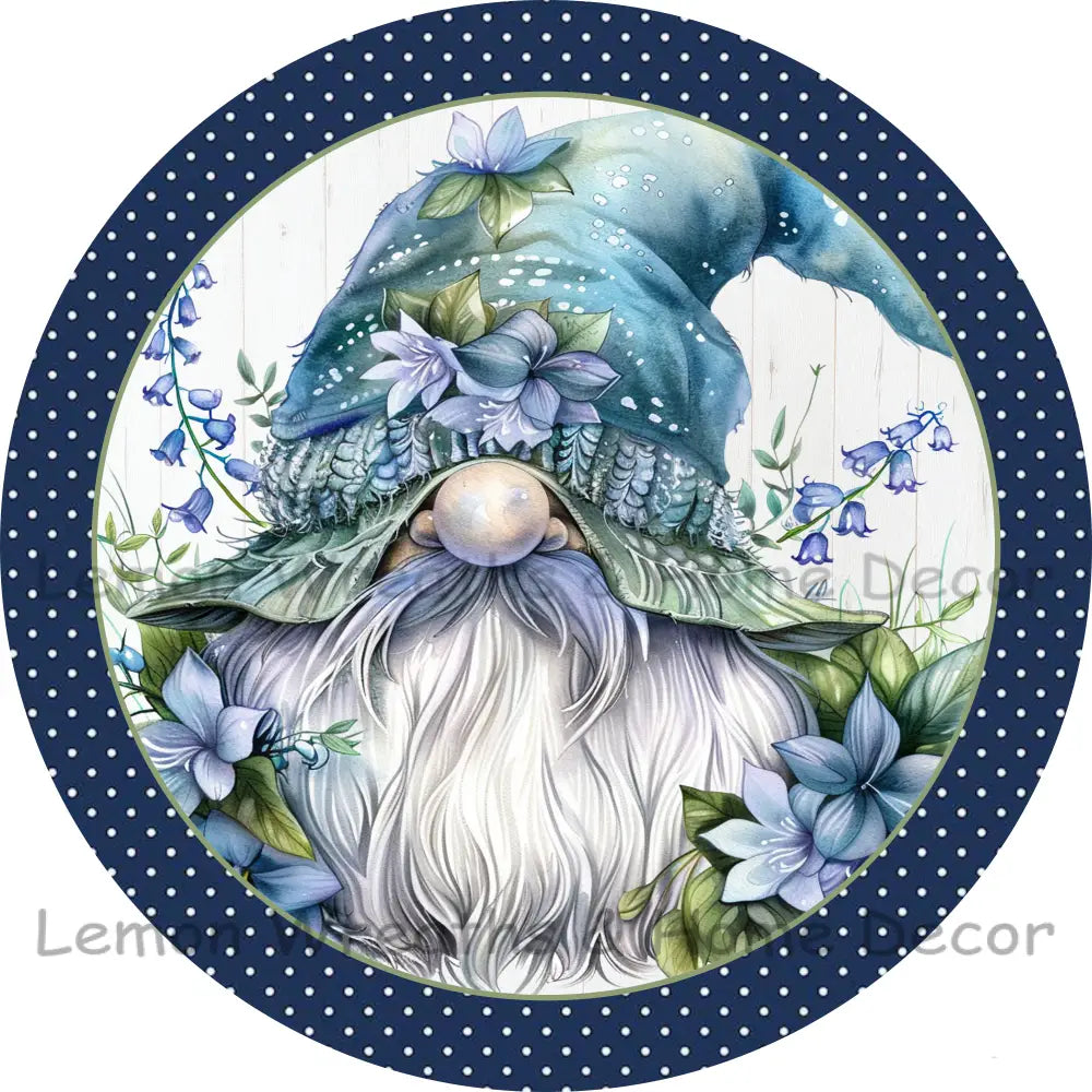 Floral Gnome Navy Blue Swiss Dot Metal Sign